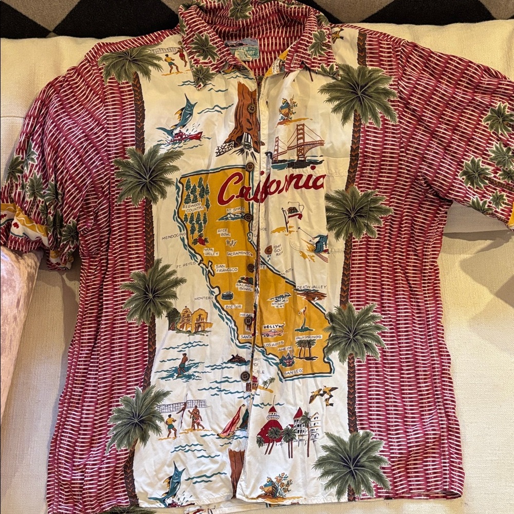Reyn Spooner Red and White California Print Shirt